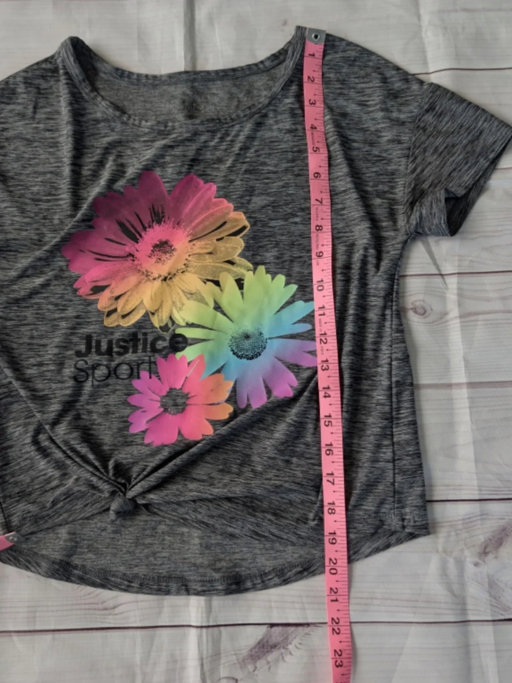 Justice Sport Girls Size M Active Shirt Top Multicolor floral gray Short sleeve